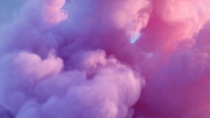 Violet smoke cloud gently rising on a soft sky blue backdrop, creating a dreamy and peaceful mood,
