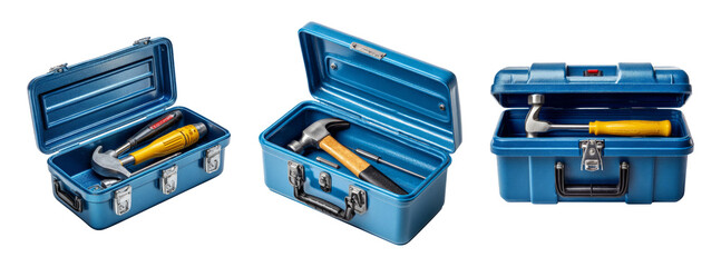 Isolated Blue Toolbox with Tools on Transparent Background