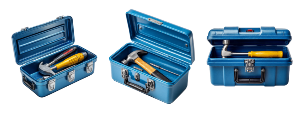 Isolated Blue Toolbox with Tools on Transparent Background