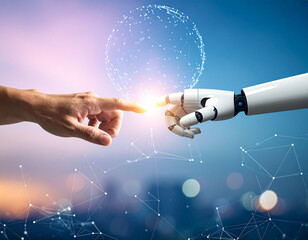 Robotic Hand Touching Human Hand – AI & Technology