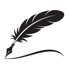 Black Silhouette Of A Quill Pen Writing A Swirl vector
