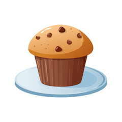 A delicious muffin topped with chocolate chips is placed on a plate