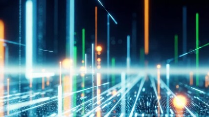 A vibrant digital landscape depicting flowing data streams and glowing lines of light symbolizing technology and connectivity in a futuristic setting - Powered by Adobe