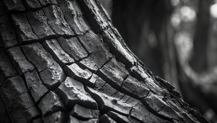 Close-up of charred tree bark with cracked, blackened texture, highlighting the effects of fire on natural wood surfaces.