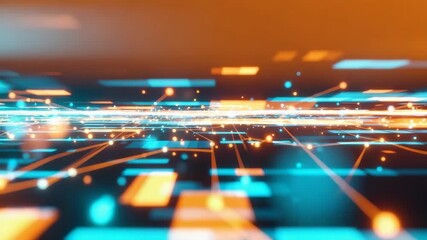 A vibrant digital landscape showcasing dynamic neon lines and glowing particles in motion creating an abstract representation of technology and connectivity in a futuristic setting - Powered by Adobe