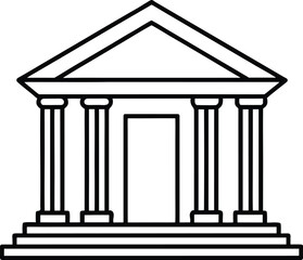 Obraz premium Illustration of a Classical Building with Columns and a Triangular Pediment in Simple Black and White Outline Style