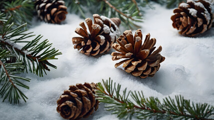 Fir Cones with Pine Branches on White Background