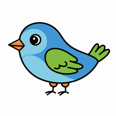 Obraz premium Cartoon blue bird with green wings standing on white background 