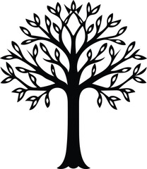 Obraz premium Stylized Black and White Tree Illustration with Delicate Leaf Detail a Graphic Design Element for Creative Projects