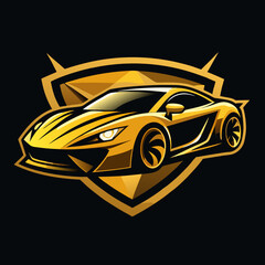 Auto style car logo design with concept sports vehicle icon silhouette on light grey background. Vector illustration.