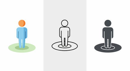 Stylized Human Figure Icons: Color, Outline, and Solid Fill