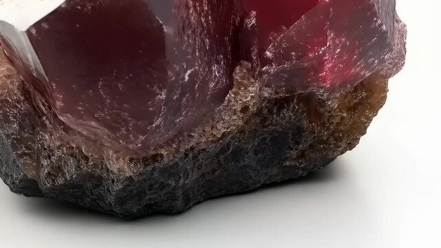 Magnificent Close-Up of a Sparkling Red Crystal Formation on a White Background