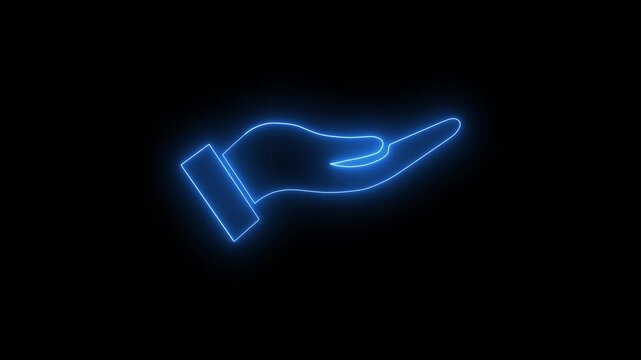glowing neon outline of an open hand, often used as an icon or symbol