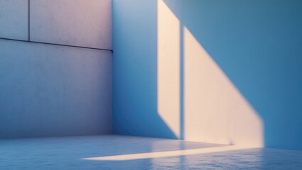 Obraz premium Empty space with shadowed wall and floor, minimalistic modern architecture, light and shadow play, daytime setting.