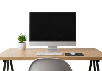 Modern All-in-One Workspace with Wooden Desk and Greenery