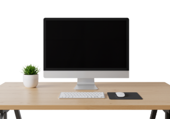 Modern All-in-One Workspace with Wooden Desk and Greenery