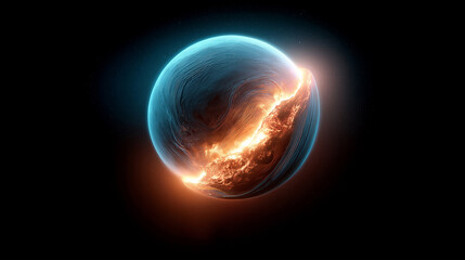 Fototapeta premium Planetenoberfläche mit Meteoriteneinschlag und Lavaglut vor Weltraumhintergrund