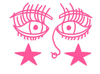 Surreal Pink Eyes and Star Face Illustration