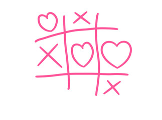 Cute neon tic tac toe with hearts and crosses in pink outline