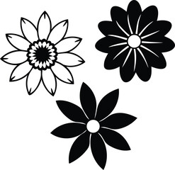 Elegant Flower Silhouettes on White Background Botanical Vector Art Floral Design Elements Black and White Flower Clipart Nature Inspired Graphics