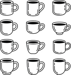 Vector icons of coffee, tea, and espresso mugs