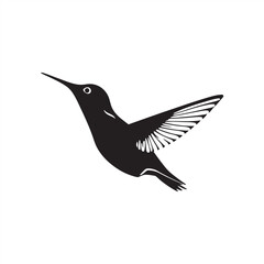 Obraz premium A classic, elegant, black and white vector silhouette hummingbird. The hummingbird is sharply defined against a plain white background. 
