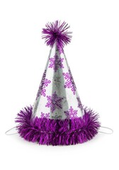 Purple and silver party hat isolated on white background for celebration
