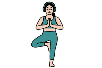 Vector illustration of a woman practicing yoga in tree pose