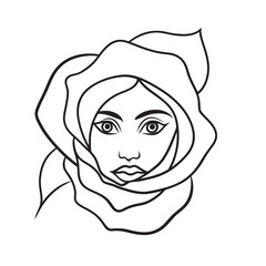 Hidden Face Behind Flower Sketch Silhouette