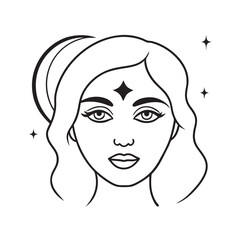 Crescent Moon Eye Face Silhouette