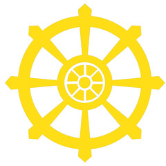 Obraz premium Dharma wheel. Buddhism sacred symbol. Dharmachakra. Vector illustration,yellow