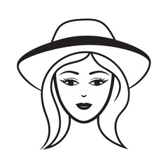 Woman Face With Hat Line Art Silhouette