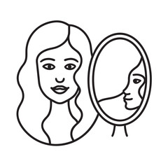 Woman Face With Mirror Sketch Silhouette