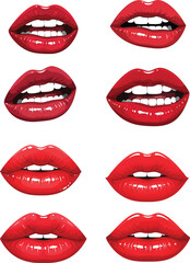 Obraz premium Photo of set of red lips with different expressions isolated on white background