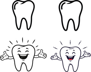 Photo of tooth cartoon isolated on white background for dental care design