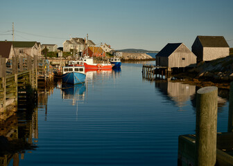 Sunrise at The Idyllic working harbor and port of Peggy's Cove on Nova Scotia on Canada's Atlantic Province