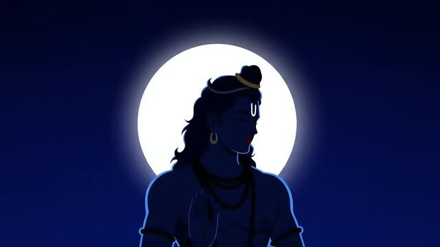 Serene Hindu God with Night Moon.