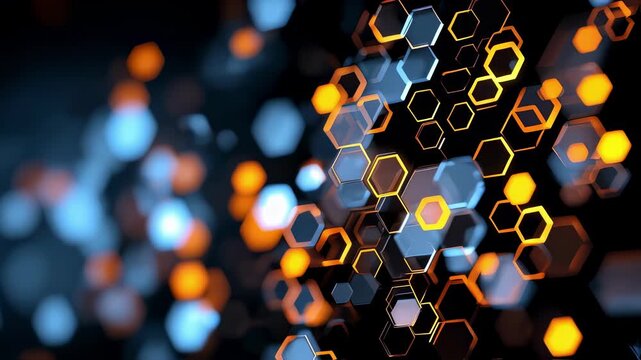 Energetic Hexagon Motif A dynamic composition featuring glowing hexagonal shapes that pulse rhythmically representing the synergy of technological elements and their integral role in
