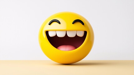 Fototapeta premium Bright Yellow Emoji with a Huge Smile and White Teeth on Display