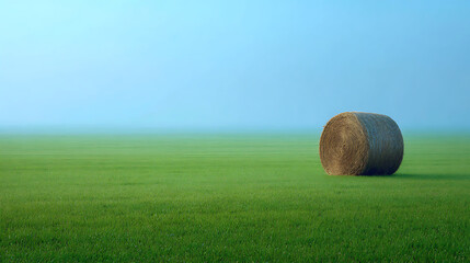 Round hay bale resting in vast green field under clear blue sky round bale agriculture