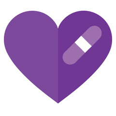 Flat design of a purple heart with a white bandage across its center