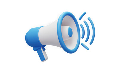 3d rendered blue and white megaphone emitting sound waves isolated on transparent background