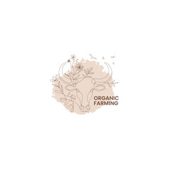 Elegant Organic Farm Logo with Floral Bull Line Art – Eco Nature Emblem