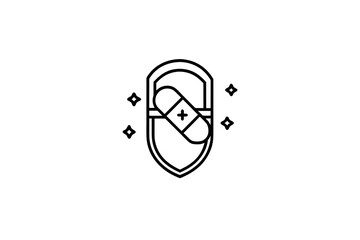capsule with shield symbol behind small tiny icon protection health
