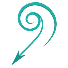 Elegant thin cyan arrow gracefully spiraling in a dynamic and flowing motion with vibrant color accents