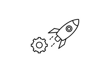 rocket with gear behind indicating technology and progress innovation  