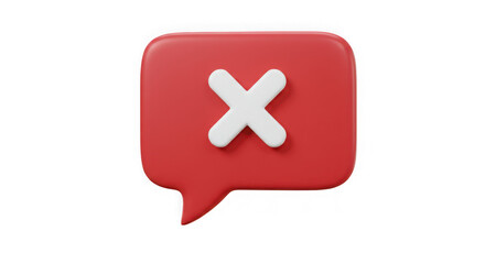 Obraz premium 3d red speech bubble icon with white letter x for error or close action isolated on transparent background