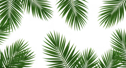 Vibrant green palm fronds framing a dark center isolated on transparent background