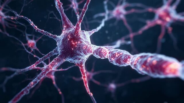 Closeup of stylized neurons and blood vessels dimming in color portraying sympathetic nervous system shutdown during neurogenic shock episode.