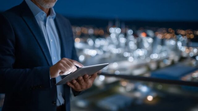 Cybersecurity expert remotely patches water treatment plant vulnerabilities via advanced tablet and secure cloud network.
